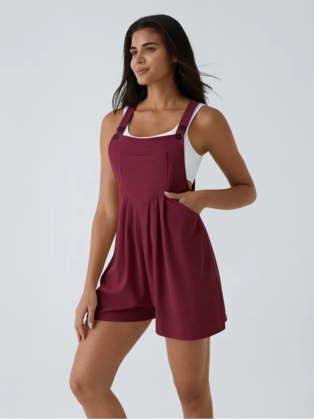 NEW HALARA Pockets Waffle Casual Overalls Romper